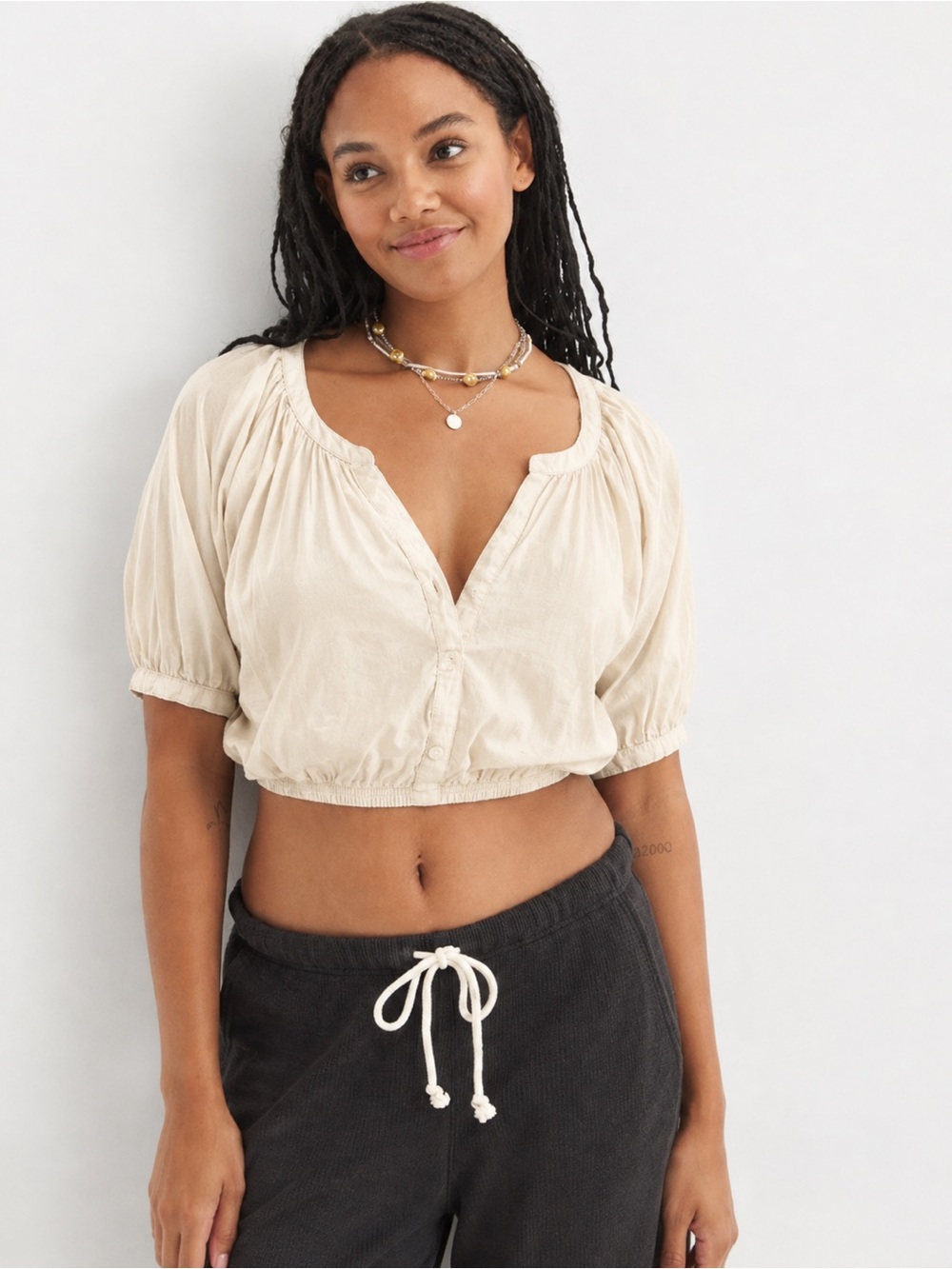 Aerie cropped short sleeve blouse size M